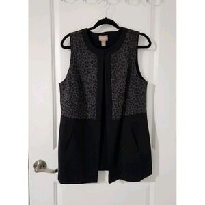 Chico's Women's Vest  Animal Print Black Sleeveless Open Front Tunic Size M(8)